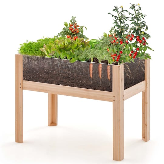 Costway Raised Wooden Garden Bed Elevated Planter Box Plant Terrarium with Drain Holes